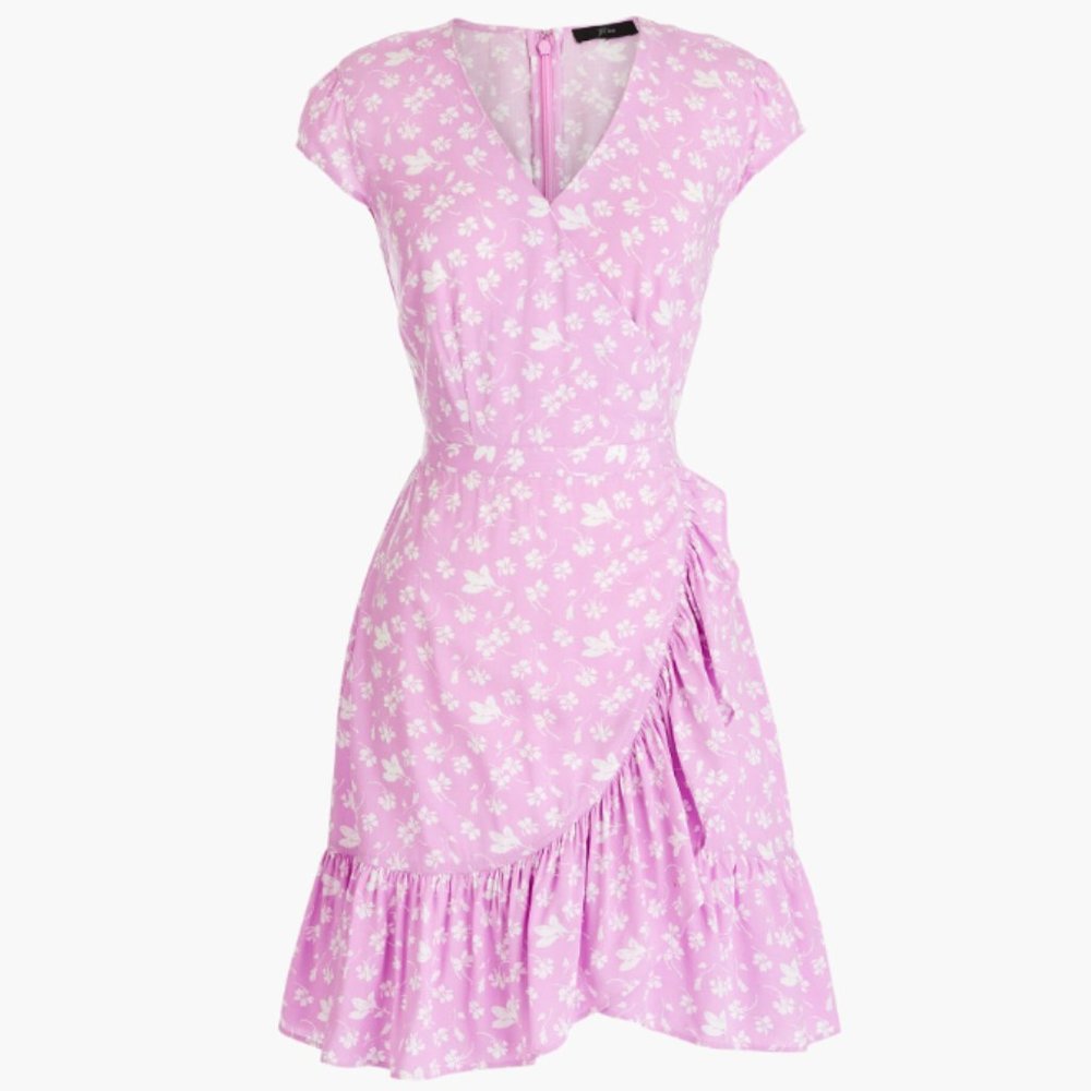 J Crew Ruffle-front mini dress in soft rayon bubblegum floral
